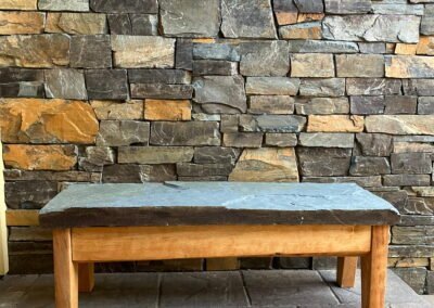 Handcrafted wooden bench with solid stone top - Dirr Woodcraft custom furniture Orcas Island